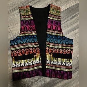 90's Vintage Guatemalan Linen Rainbow Woven  Striped Vest Unisex Approx S/M